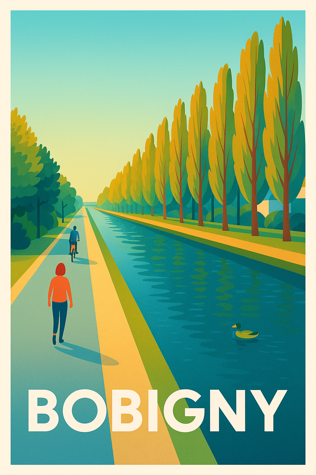 Seine-Saint-Denis France Pas de Cadre / 20 × 30cm Affiche de Bobigny - Balade paisible au bord du canal