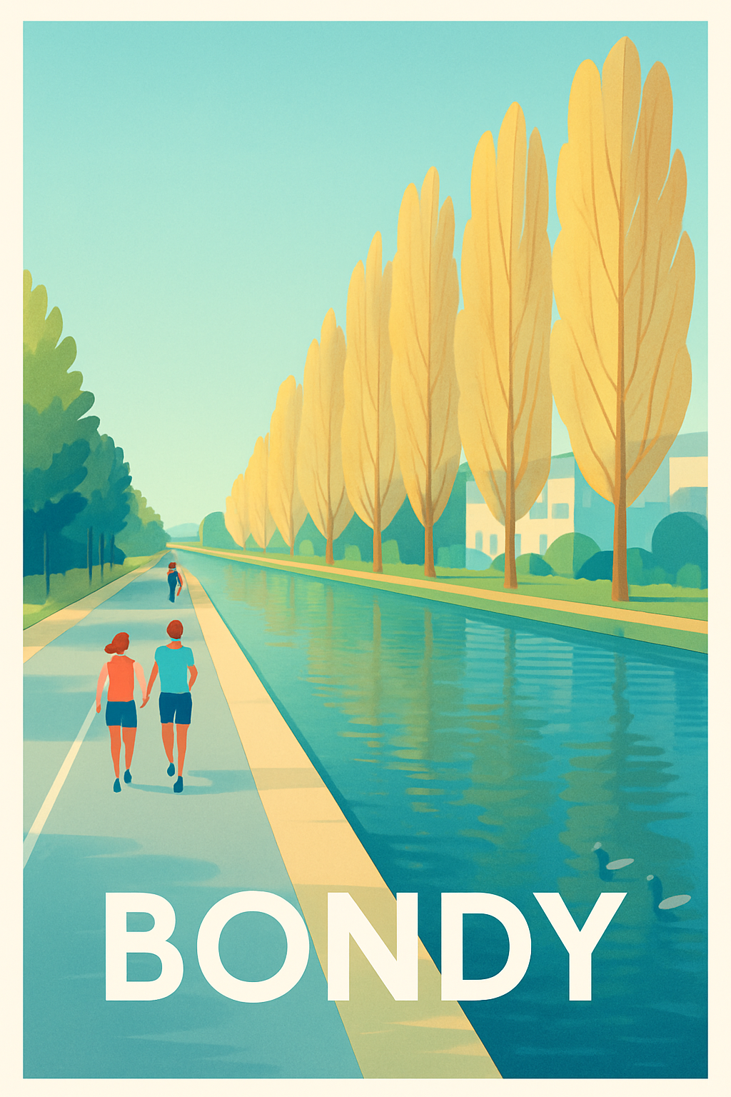 Seine-Saint-Denis France Pas de Cadre / 20 × 30cm Affiche de Bondy - Promenade paisible au fil de l'eau