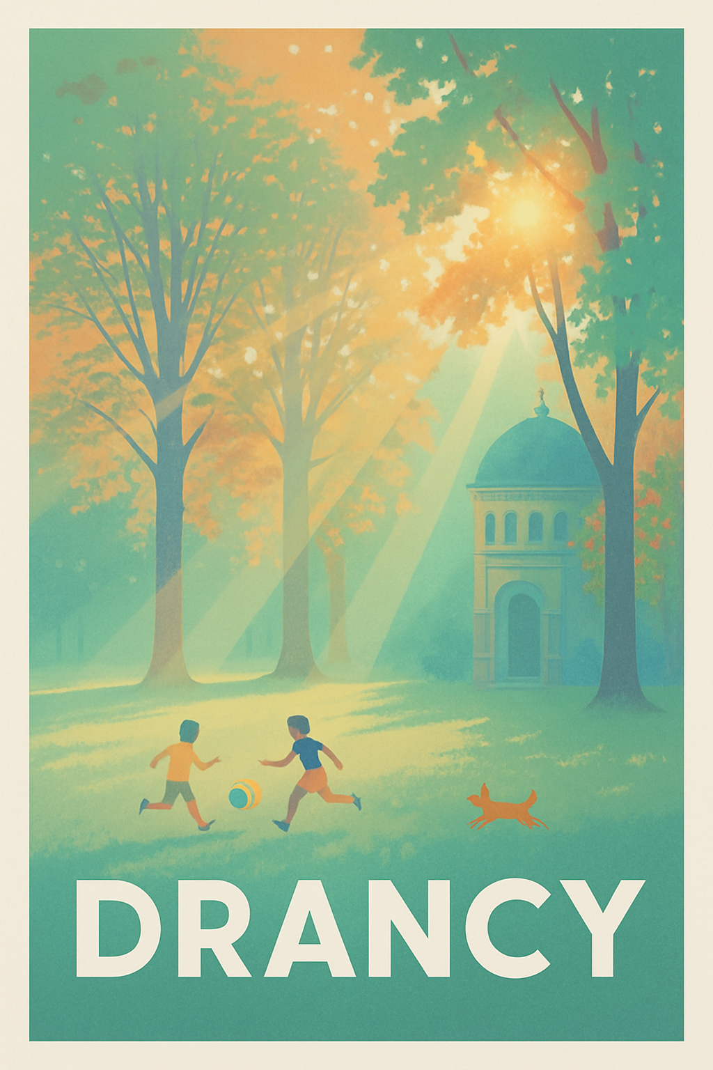 Seine-Saint-Denis France Pas de Cadre / 20 × 30cm Affiche de Drancy - Lumière d'automne et jeux d'enfants