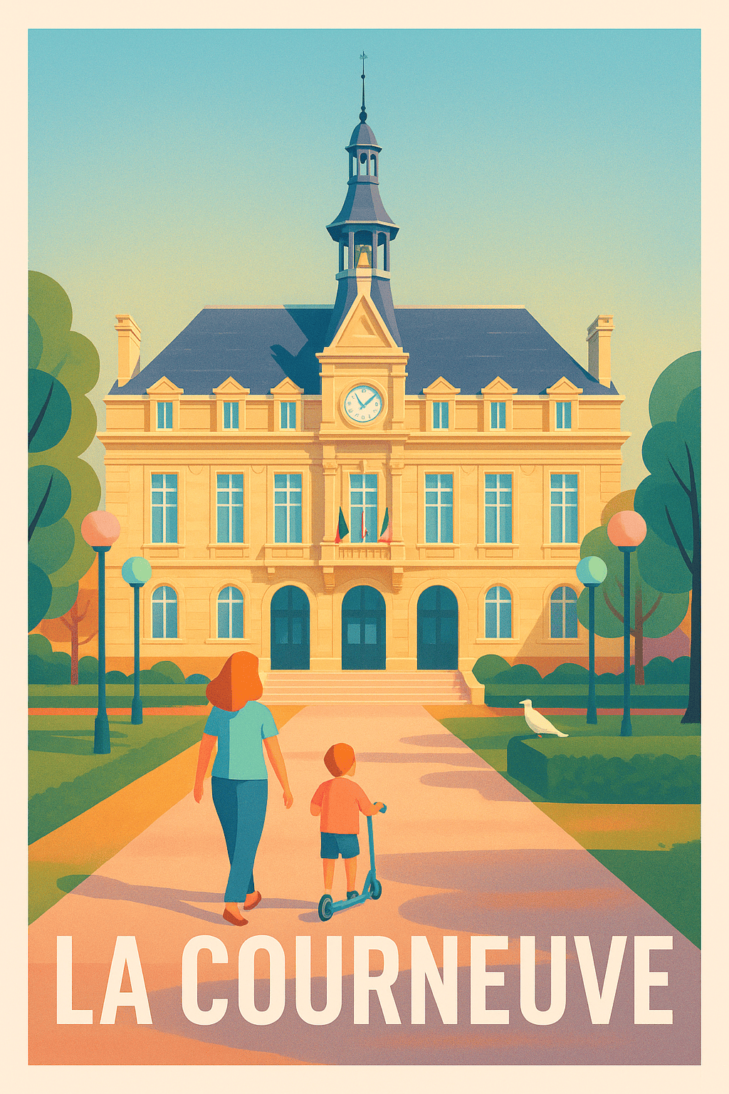 Affiche La Courneuve — Promenade ensoleillée au cœur de la ville · poster d'art de La Courneuve