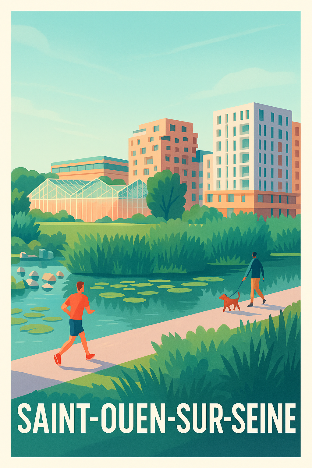 Seine-Saint-Denis France Pas de Cadre / 20 × 30cm Affiche Saint-Ouen-sur-Seine - Harmonie urbaine et nature en bord de Seine