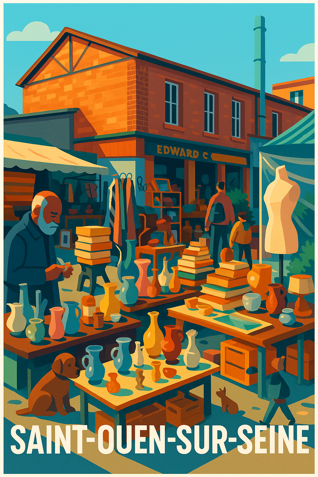 Affiche Saint-Ouen-sur-Seine — L’authenticité du marché aux puces · poster d'art de Saint-Ouen-sur-Seine