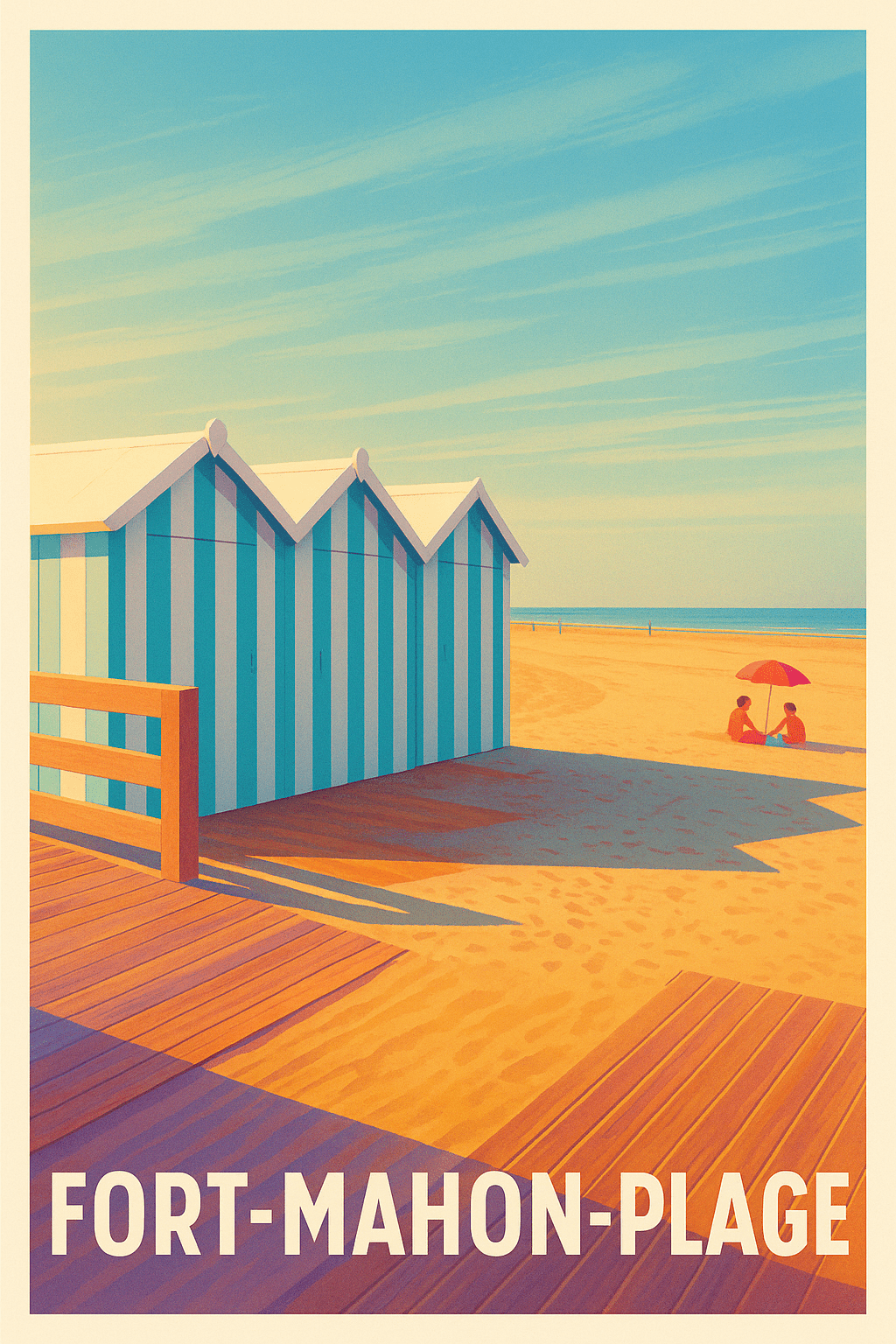 Affiche Fort-Mahon-Plage — Charme estival des cabines colorées · poster d'art de Fort-Mahon-Plage