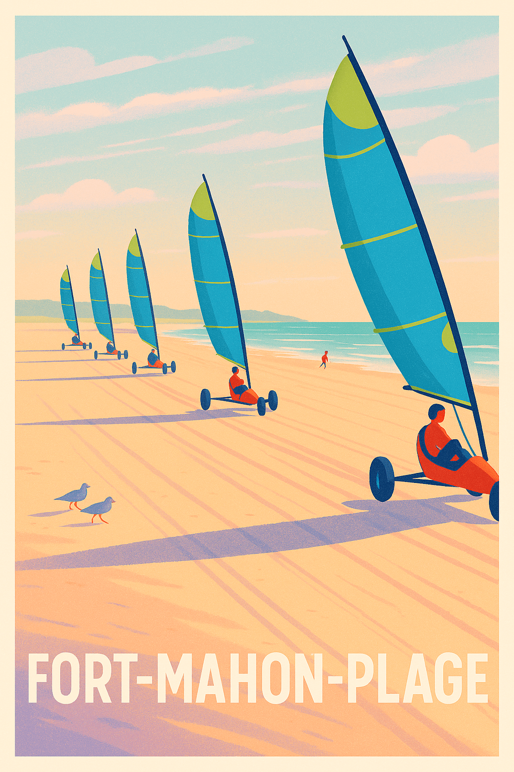Somme France Affiche de Fort-Mahon-Plage - L'élégance du char à voile sur sable doré