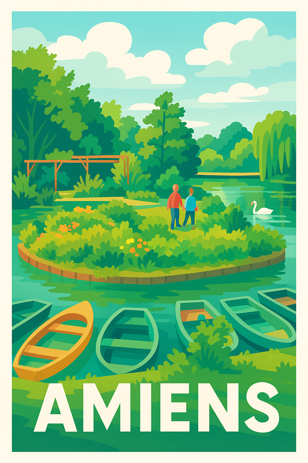 Somme France Pas de Cadre / 20 × 30cm Affiche Amiens - Balade paisible au Parc Saint-Pierre