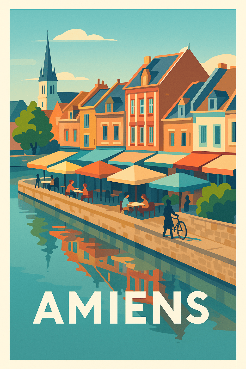 Somme France Pas de Cadre / 20 × 30cm Affiche de Amiens - Charme pittoresque au bord de l'eau