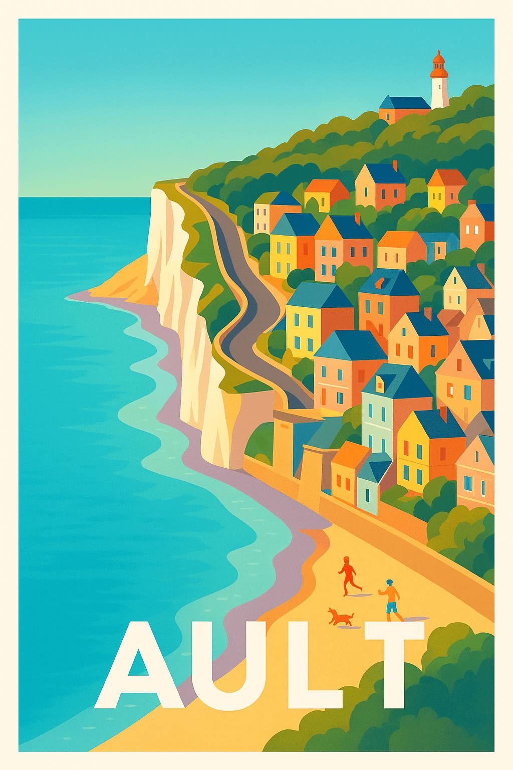 Somme France Pas de Cadre / 20 × 30cm Affiche de Ault - Charme côtier et couleurs éclatantes
