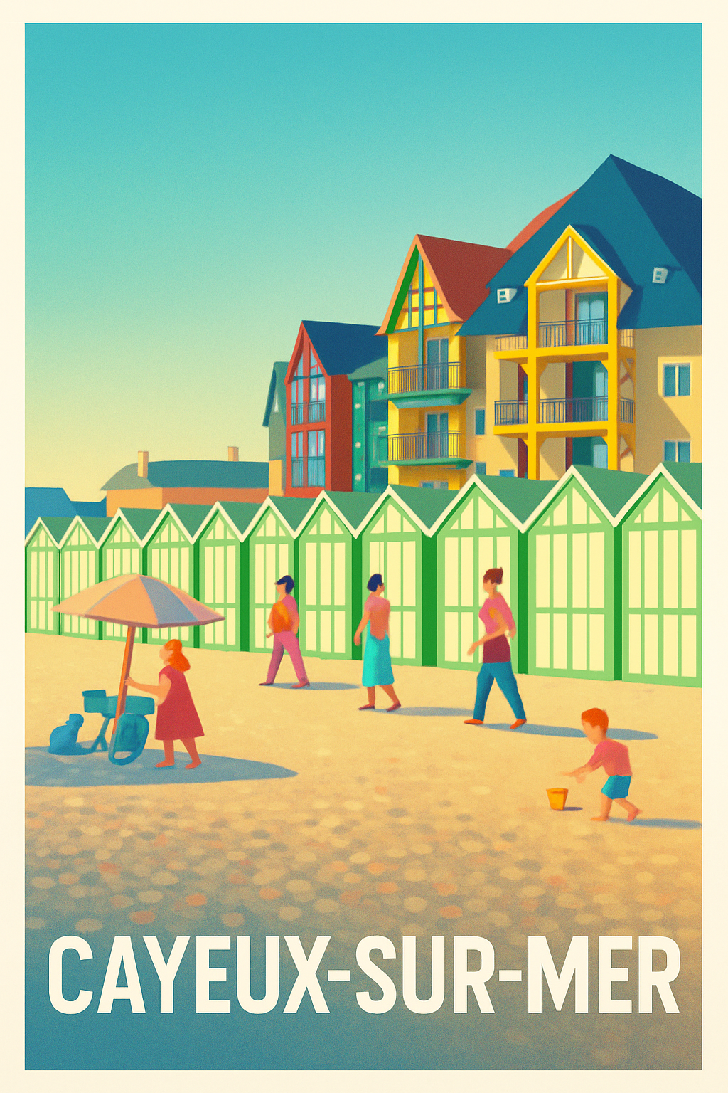 Somme France Pas de Cadre / 20 × 30cm Affiche de Cayeux-sur-Mer - Ambiance Balnéaire et Colorée