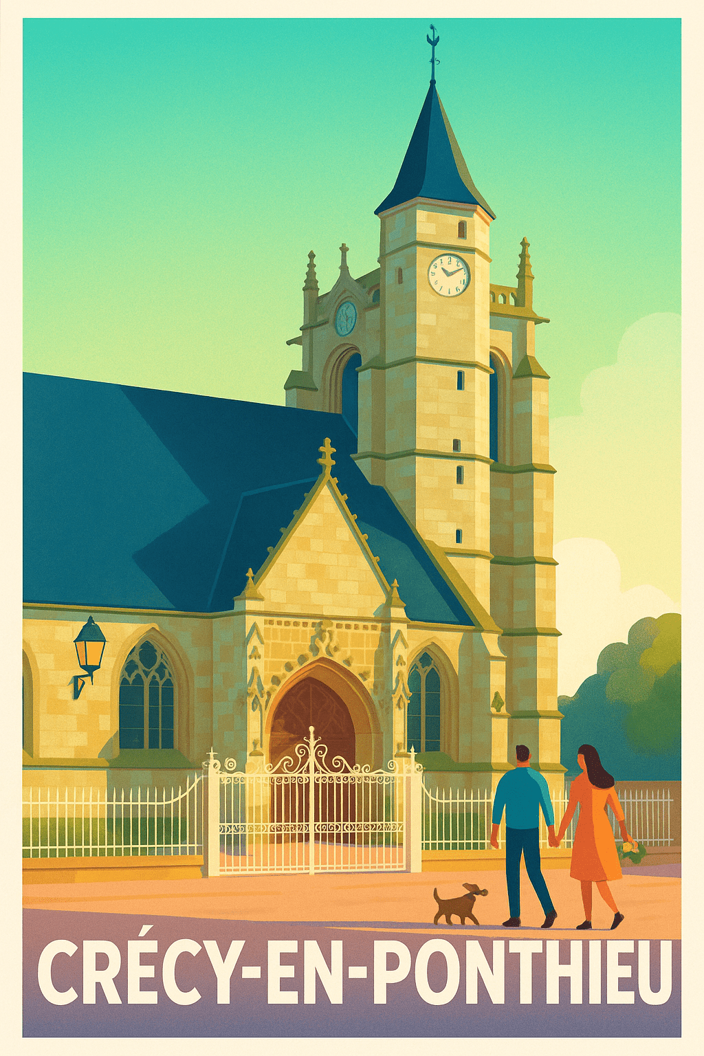 Somme France Pas de Cadre / 20 × 30cm Affiche de Crécy-en-Ponthieu - Charme et sérénité à l'heure dorée
