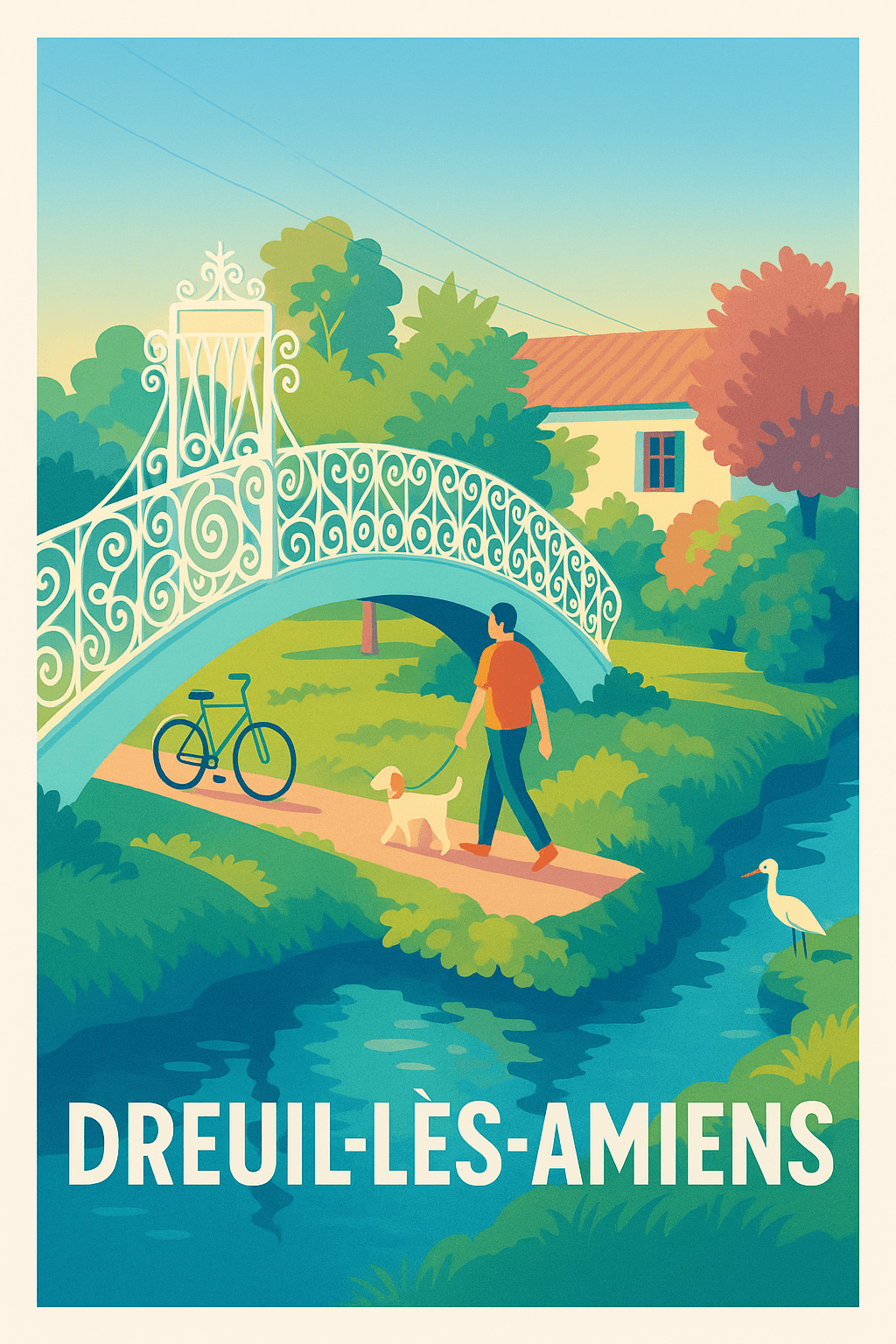 Somme France Pas de Cadre / 20 × 30cm Affiche de Dreuil-lès-Amiens - Balade bucolique au fil de l'eau