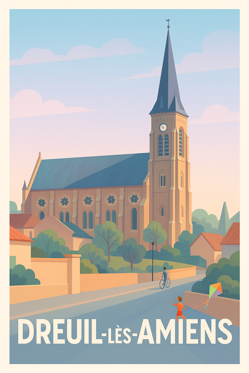 Somme France Pas de Cadre / 20 × 30cm Affiche de Dreuil-lès-Amiens - Charme paisible et patrimoine
