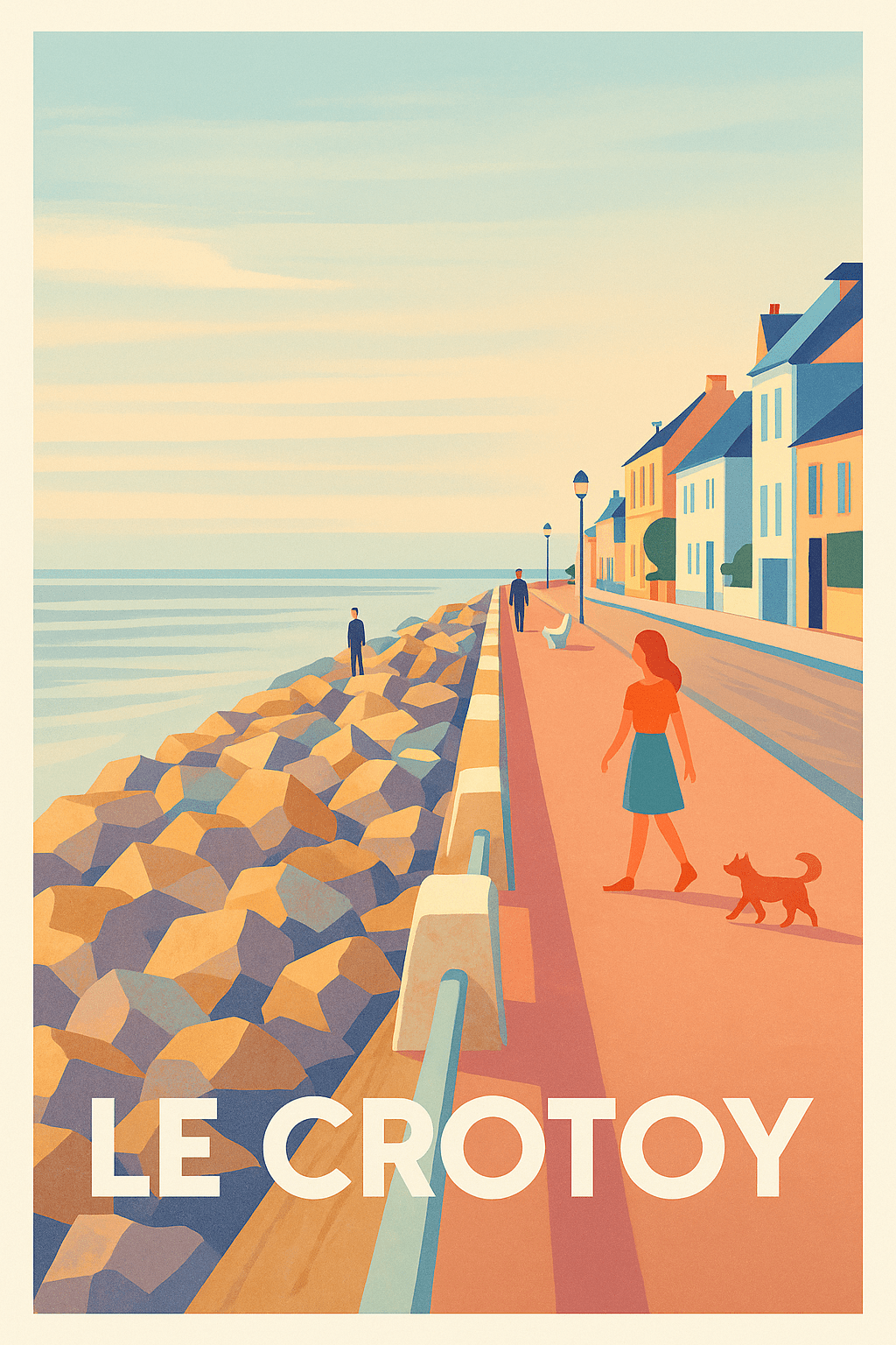 Somme France Pas de Cadre / 20 × 30cm Affiche de Le Crotoy - Promenade paisible en bord de mer