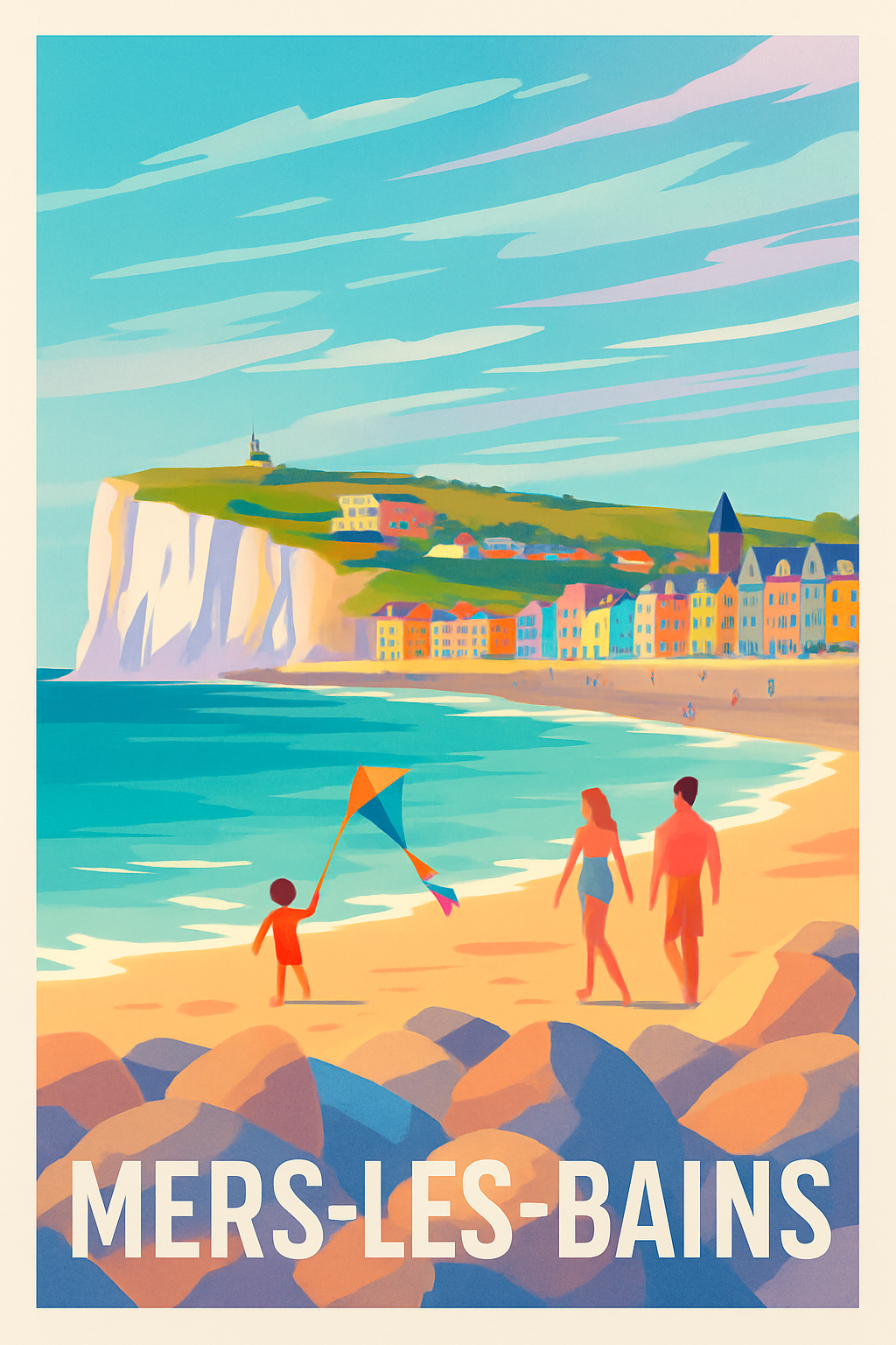 Somme France Pas de Cadre / 20 × 30cm Affiche de Mers-les-Bains - Évasion en bord de mer colorée
