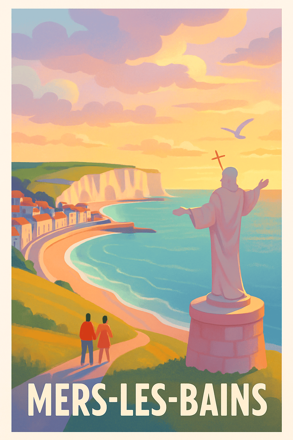 Somme France Pas de Cadre / 20 × 30cm Affiche de Mers-les-Bains - Évasion romantique en bord de mer