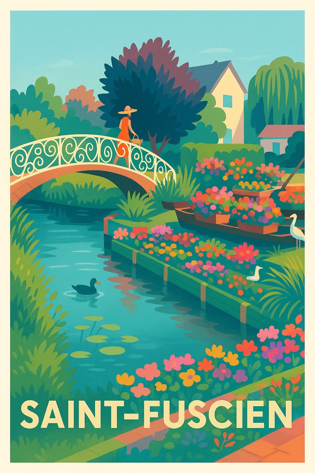 Somme France Pas de Cadre / 20 × 30cm Affiche de Saint-Fuscien - Une balade fleurie au fil de l'eau
