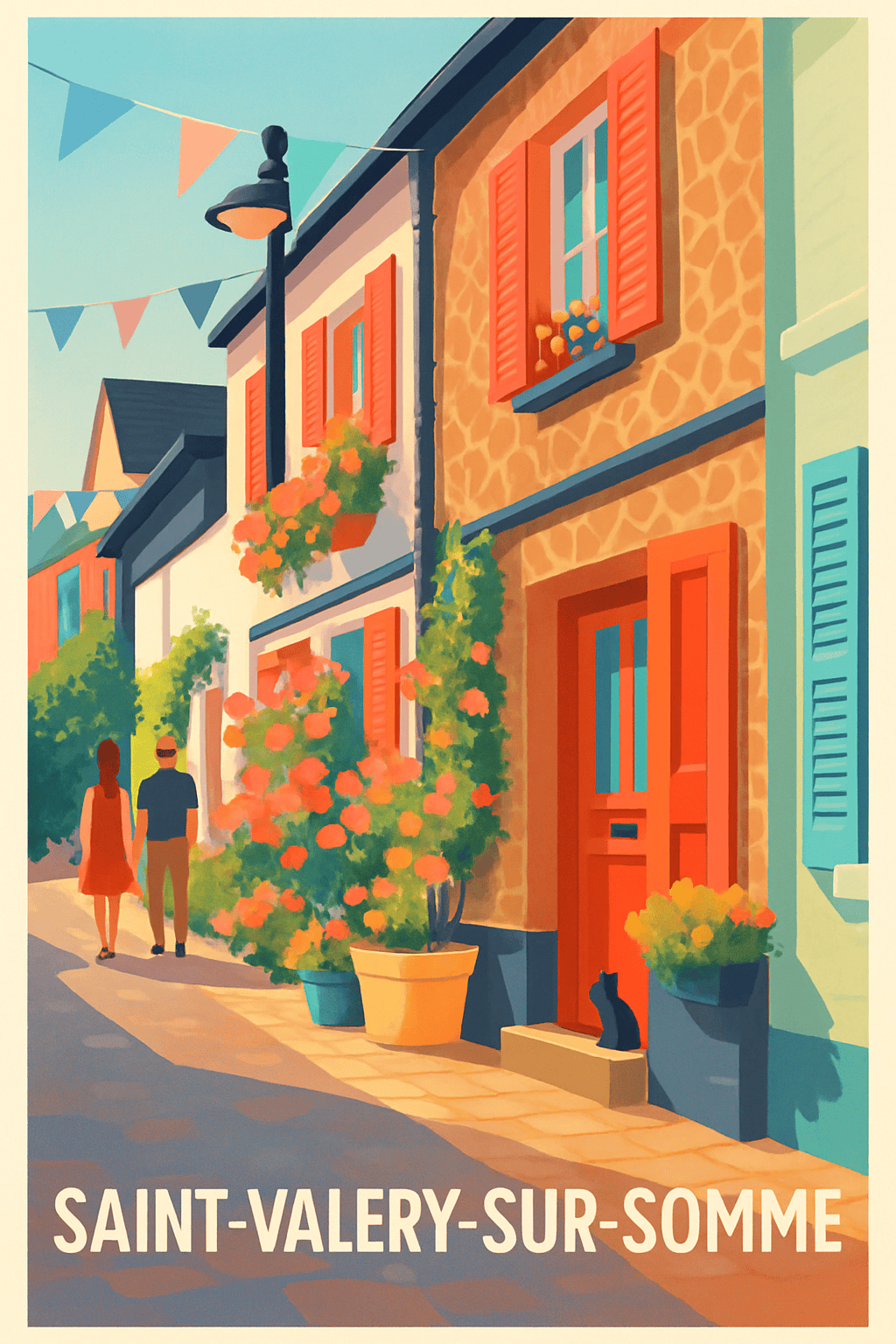 Somme France Pas de Cadre / 20 × 30cm Affiche de Saint-Valery-sur-Somme - Charme estival et ruelles fleuries