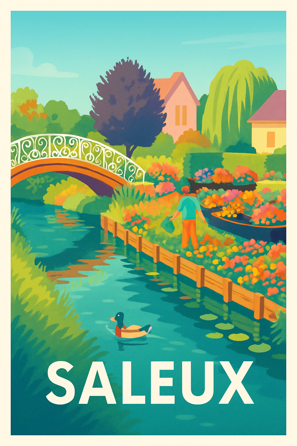 Somme France Pas de Cadre / 20 × 30cm Affiche de Saleux - Charme bucolique au fil de l'eau