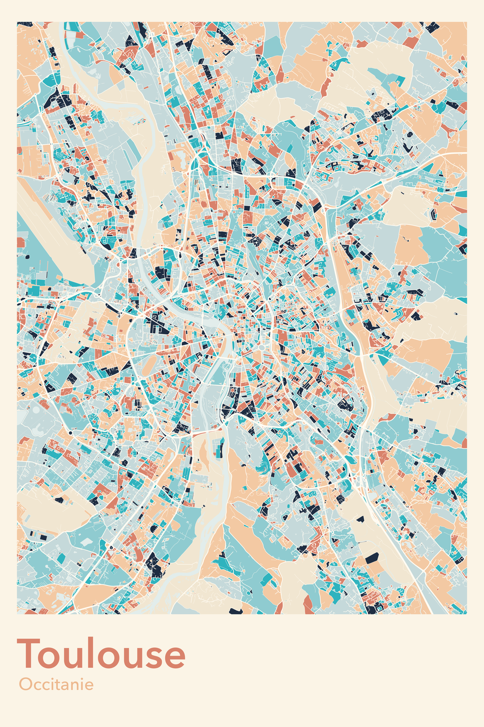 Plan de Toulouse coloré - Carte personnalisée