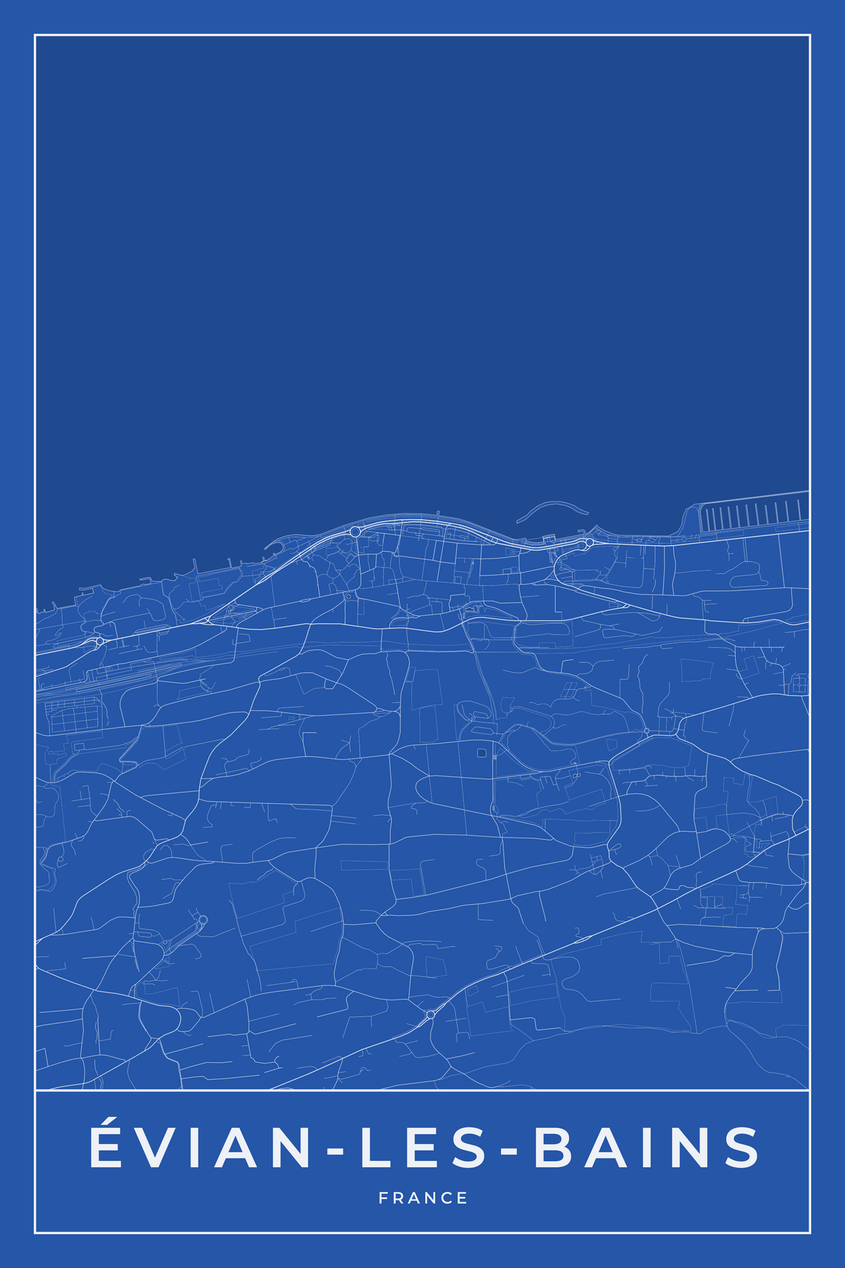 Carte d'Évian-les-Bains bleue - Affiche personnalisée