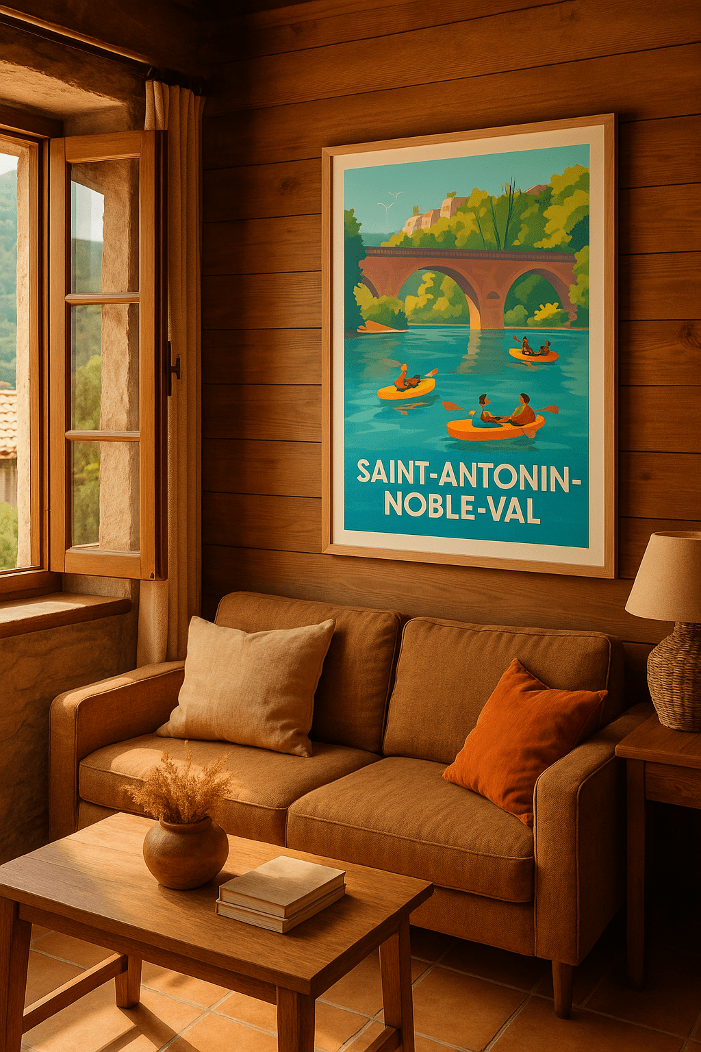 Affiche Saint-Antonin-Noble-Val — Aventure et détente au fil de l'eau · poster d'art de Saint-Antonin-Noble-Val