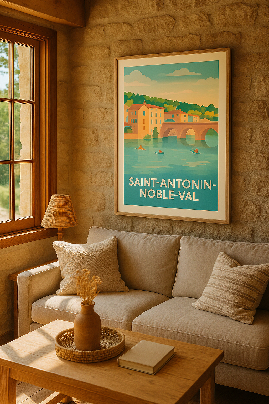 Affiche Saint-Antonin-Noble-Val — Charme et douceur d'une rivière paisible · poster d'art de Saint-Antonin-Noble-Val