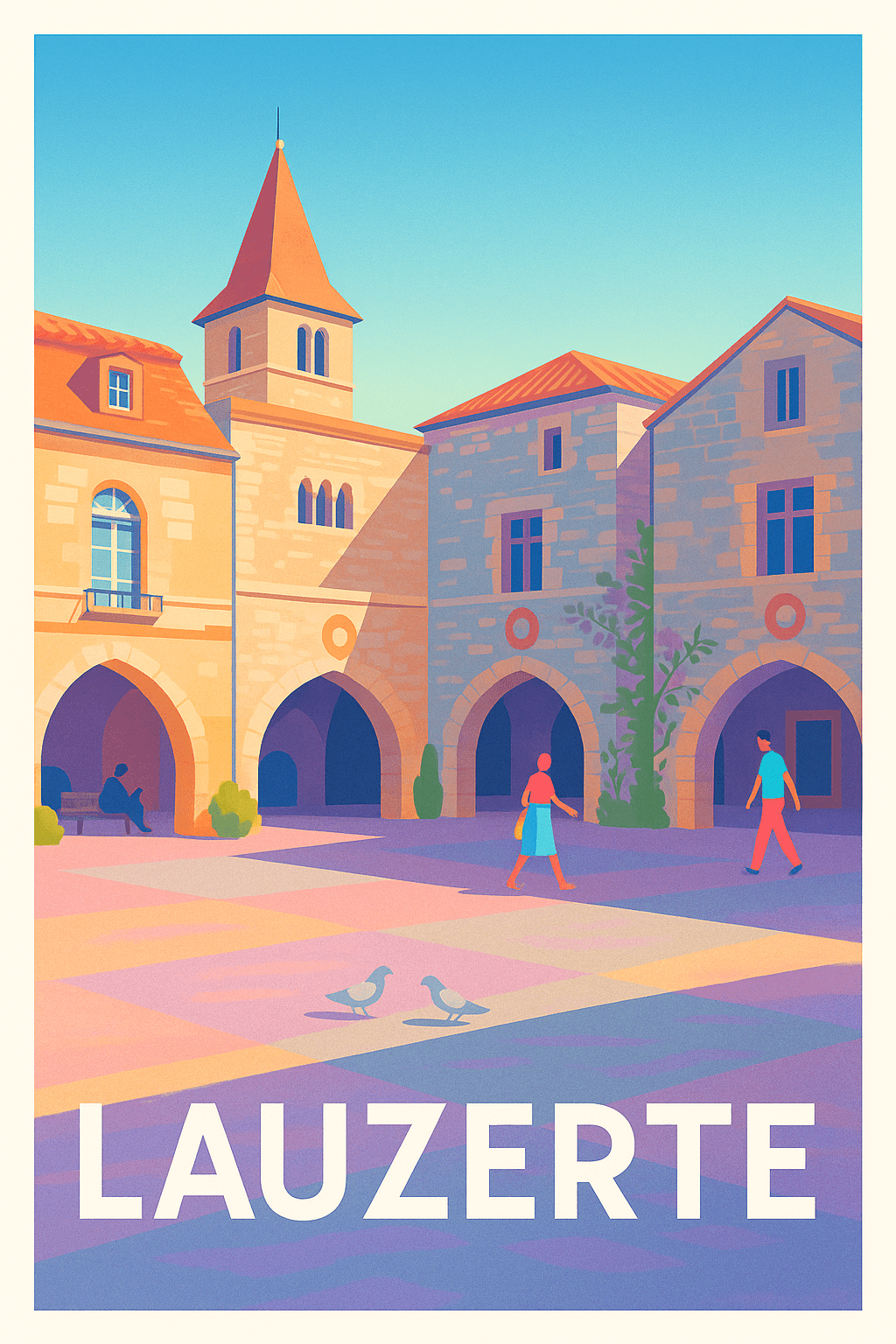 Tarn-et-Garonne France Pas de Cadre / 20 × 30cm Affiche de Lauzerte - Charme médiéval et lumière douce
