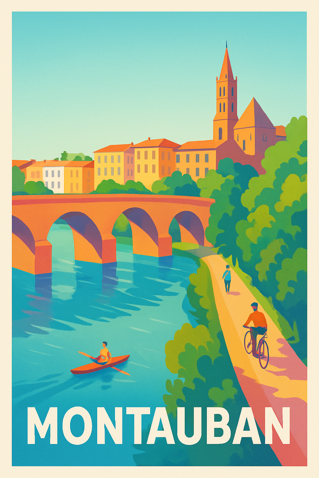Tarn-et-Garonne France Pas de Cadre / 20 × 30cm Affiche de Montauban - L'élégance d'une rivière paisible