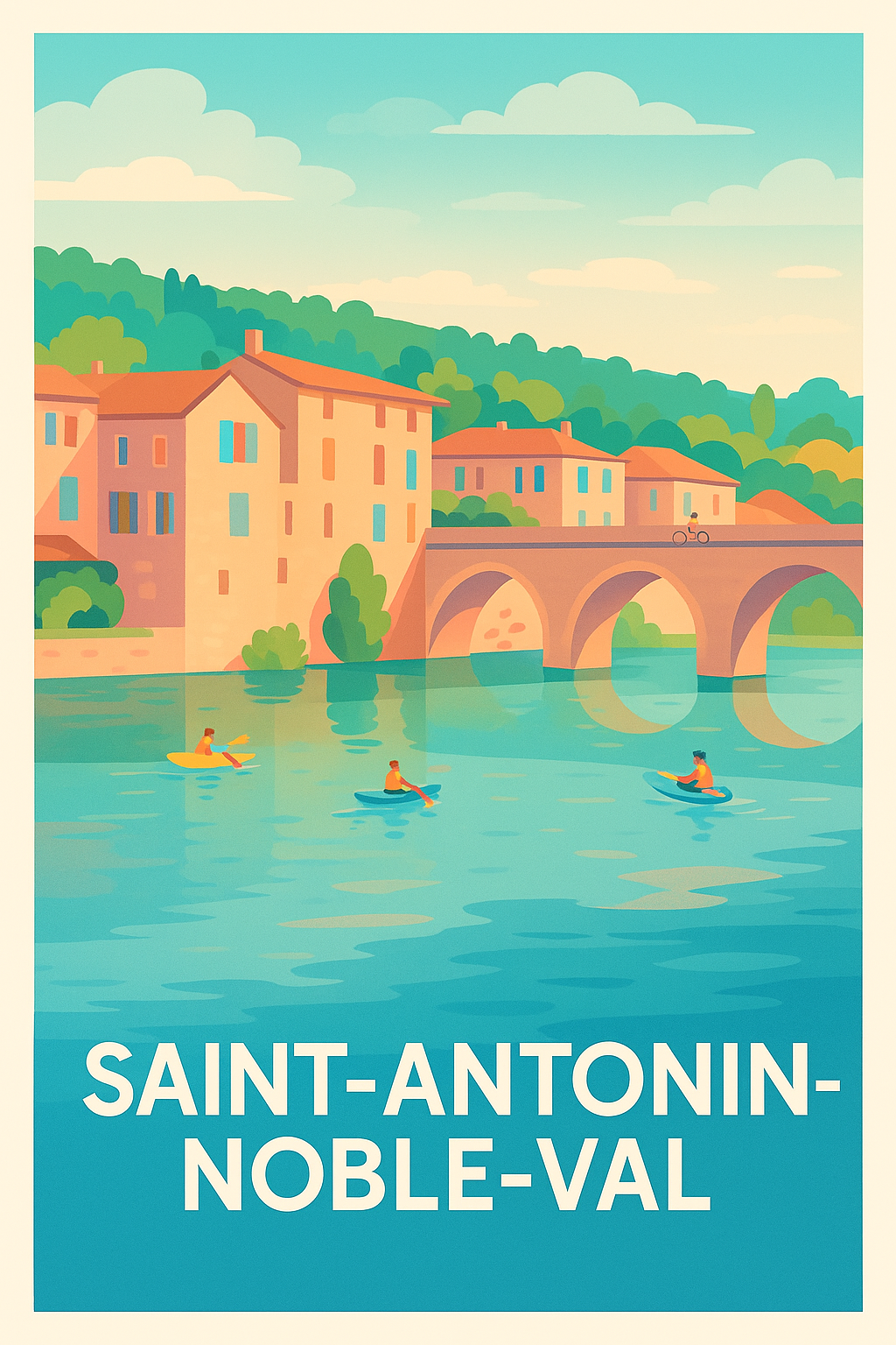 Affiche Saint-Antonin-Noble-Val — Charme et douceur d'une rivière paisible · poster d'art de Saint-Antonin-Noble-Val
