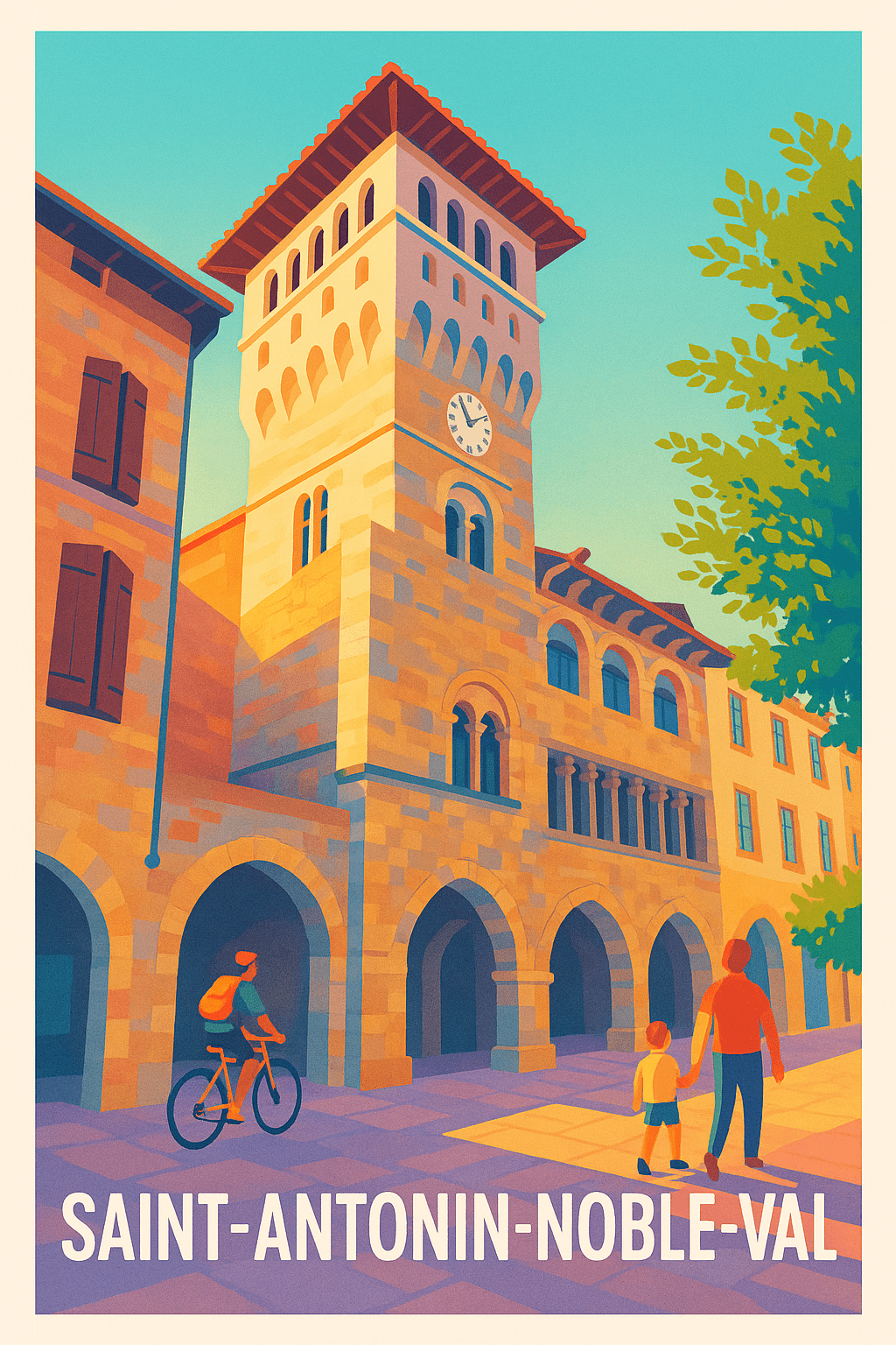 Affiche Saint-Antonin-Noble-Val — Charme historique du Sud-Ouest · poster d'art de Saint-Antonin-Noble-Val