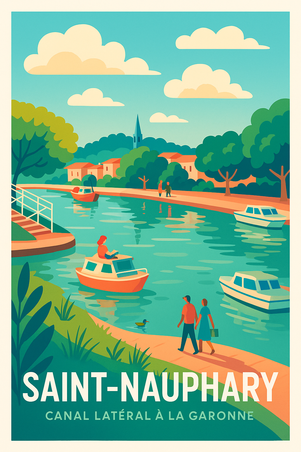 Tarn-et-Garonne France Pas de Cadre / 20 × 30cm Affiche Saint-Nauphary - Promenade au fil du Canal Latéral à la Garonne