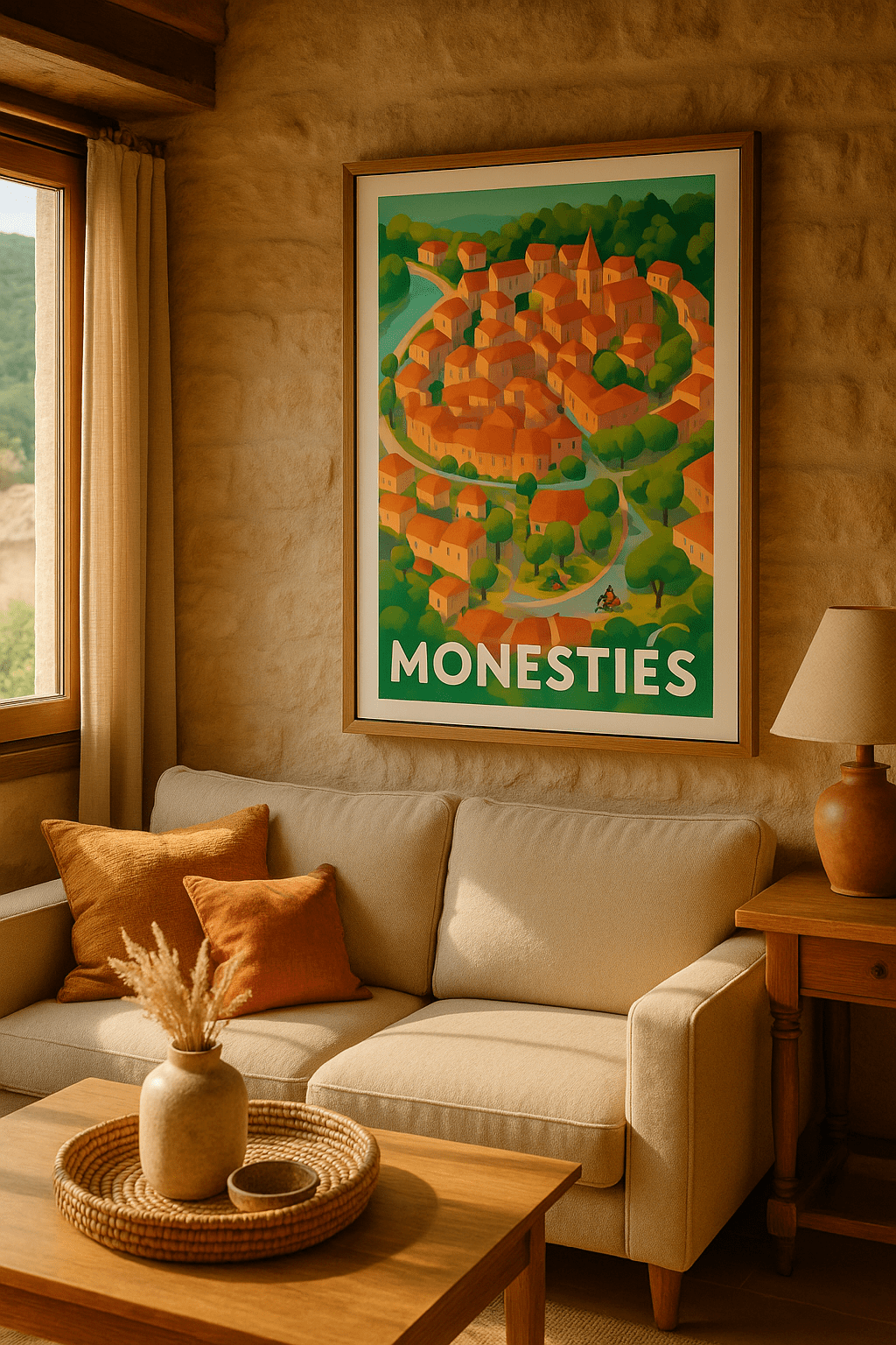 Tarn France Affiche de Monestiés - Village pittoresque aux toits rouges