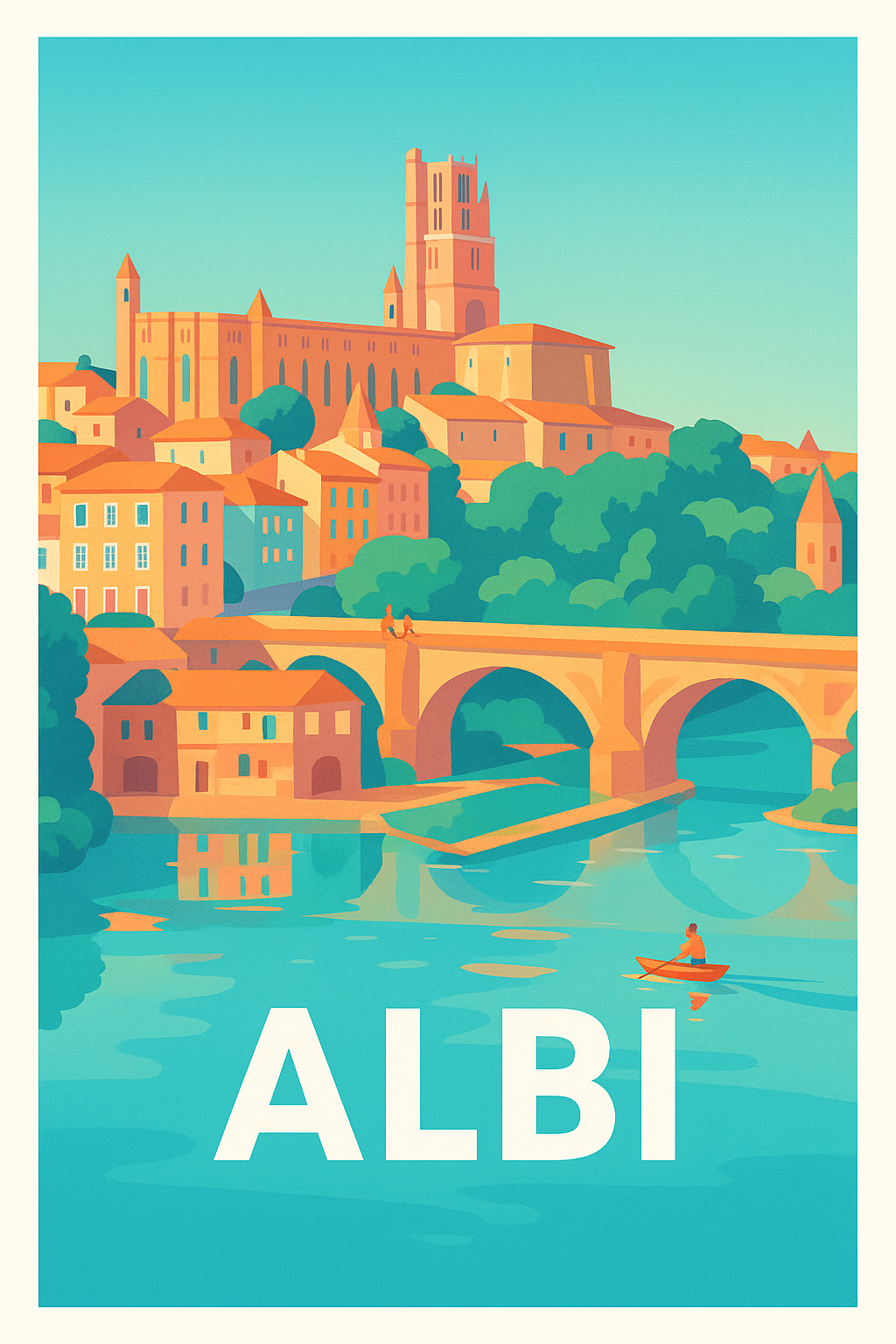 Tarn France Pas de Cadre / 20 × 30cm Affiche Albi - Reflets ensoleillés sur la Cité Épiscopale