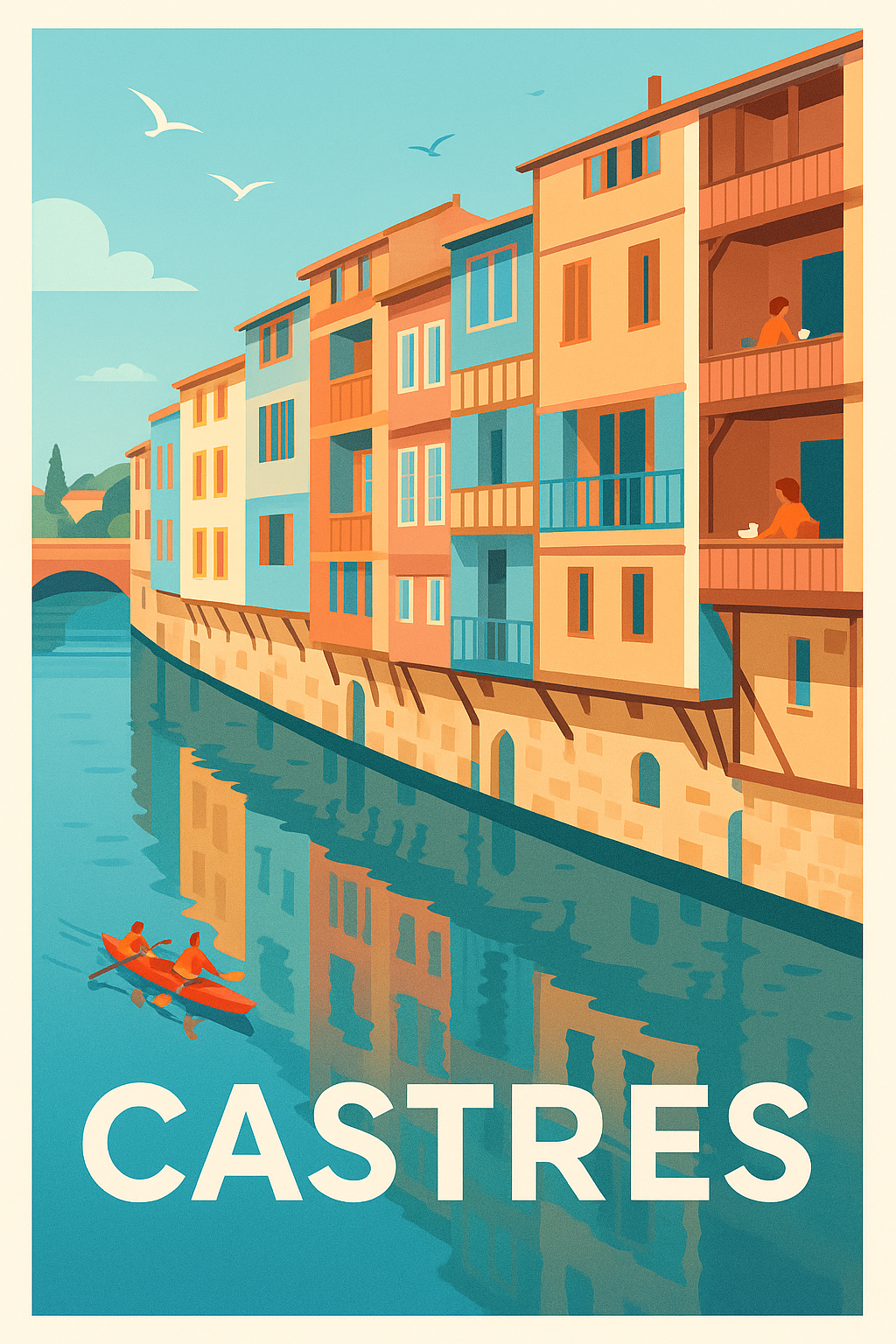 Tarn France Pas de Cadre / 20 × 30cm Affiche de Castres - Harmonie des couleurs sur le Canal