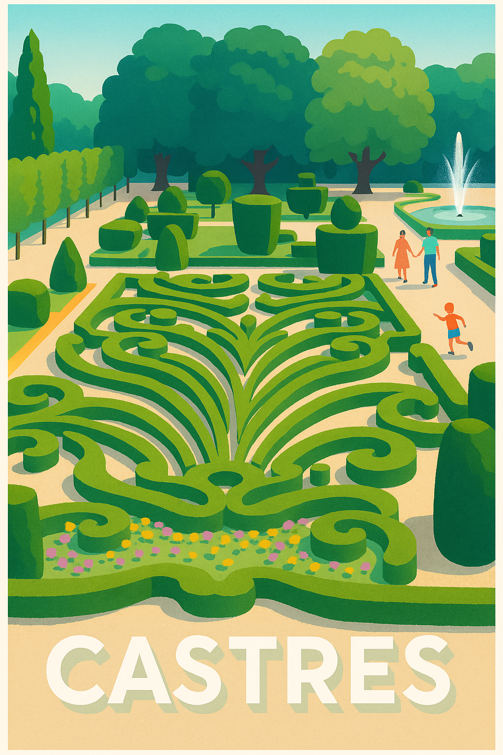 Tarn France Pas de Cadre / 20 × 30cm Affiche de Castres - L'élégance des Jardins à la Française