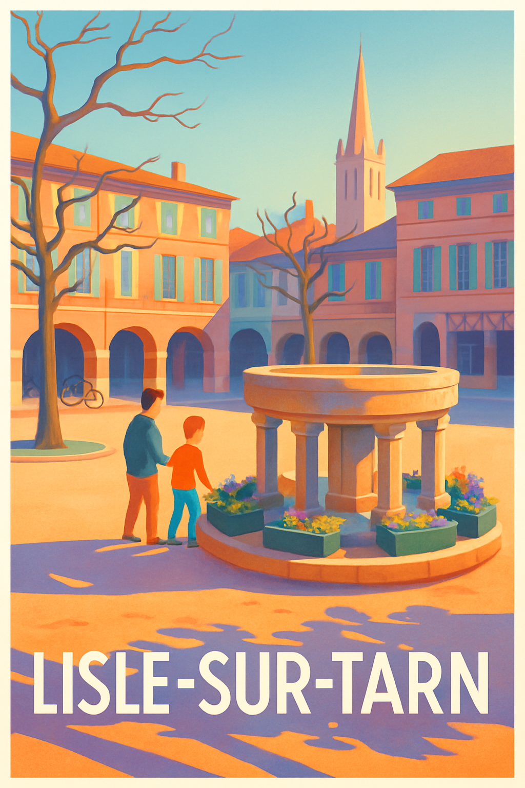 Tarn France Pas de Cadre / 20 × 30cm Affiche de Lisle-sur-Tarn - Charme lumineux de la place centrale