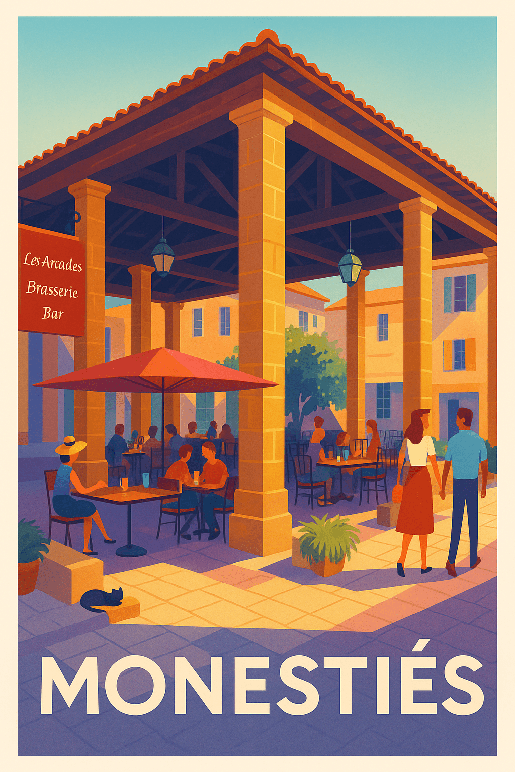 Tarn France Pas de Cadre / 20 × 30cm Affiche de Monestiés - L'Esprit Convivial des Arcades