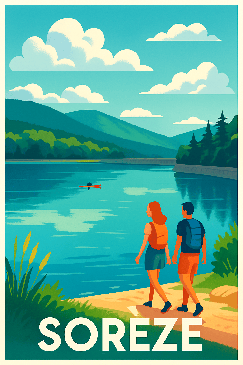 Tarn France Pas de Cadre / 20 × 30cm Affiche de Sorèze - Balade au bord de l'eau