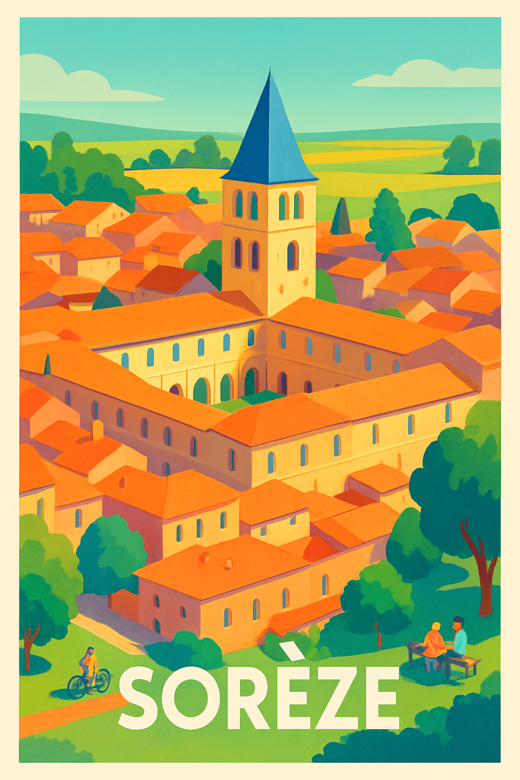 Tarn France Pas de Cadre / 20 × 30cm Affiche de Sorèze - L'élégance chaleureuse d'un village historique