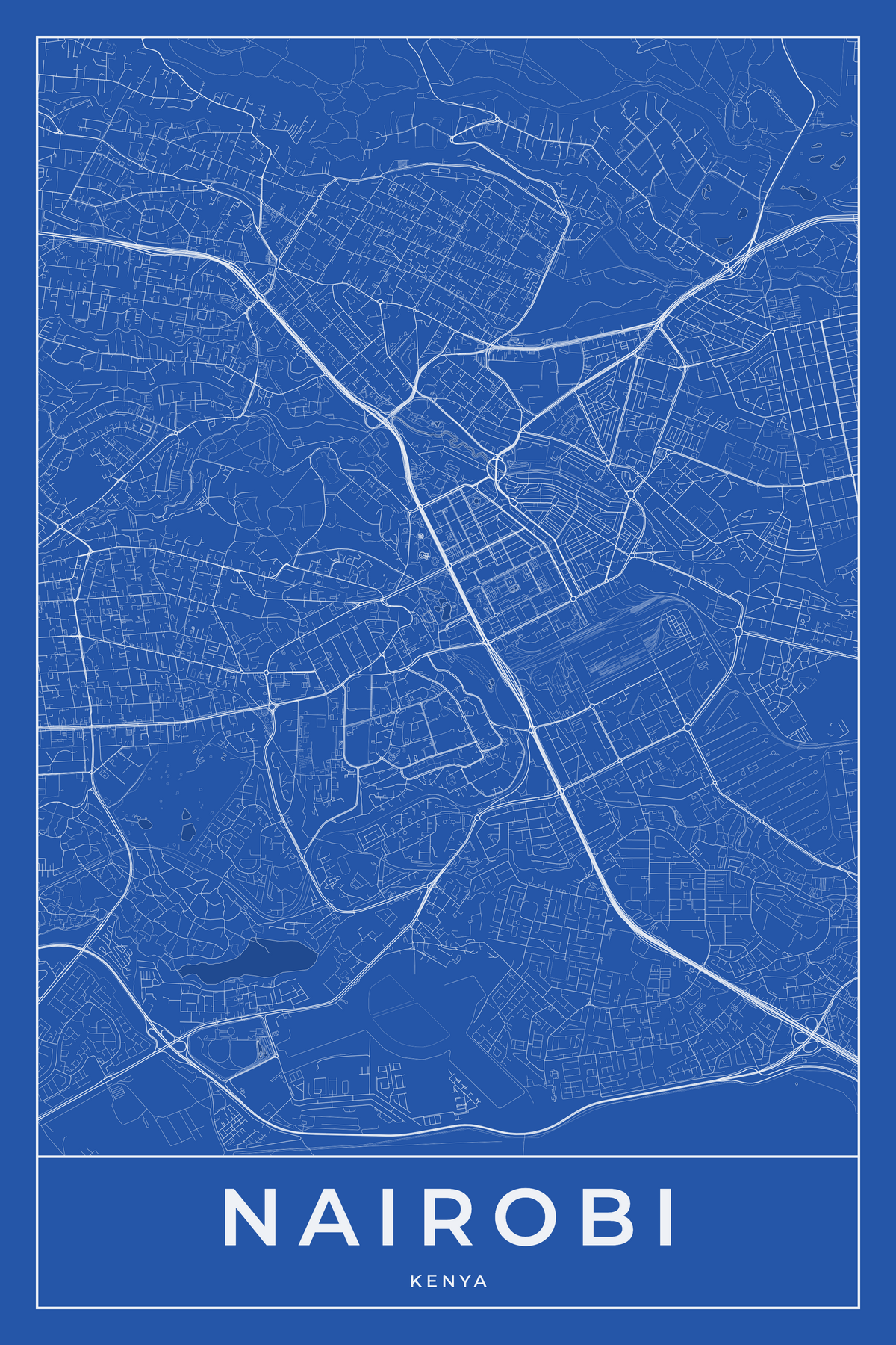 Carte de Nairobi bleue - Affiche personnalisée