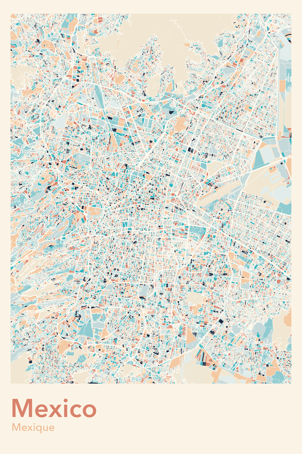 Plan de Mexico coloré - Carte personnalisée