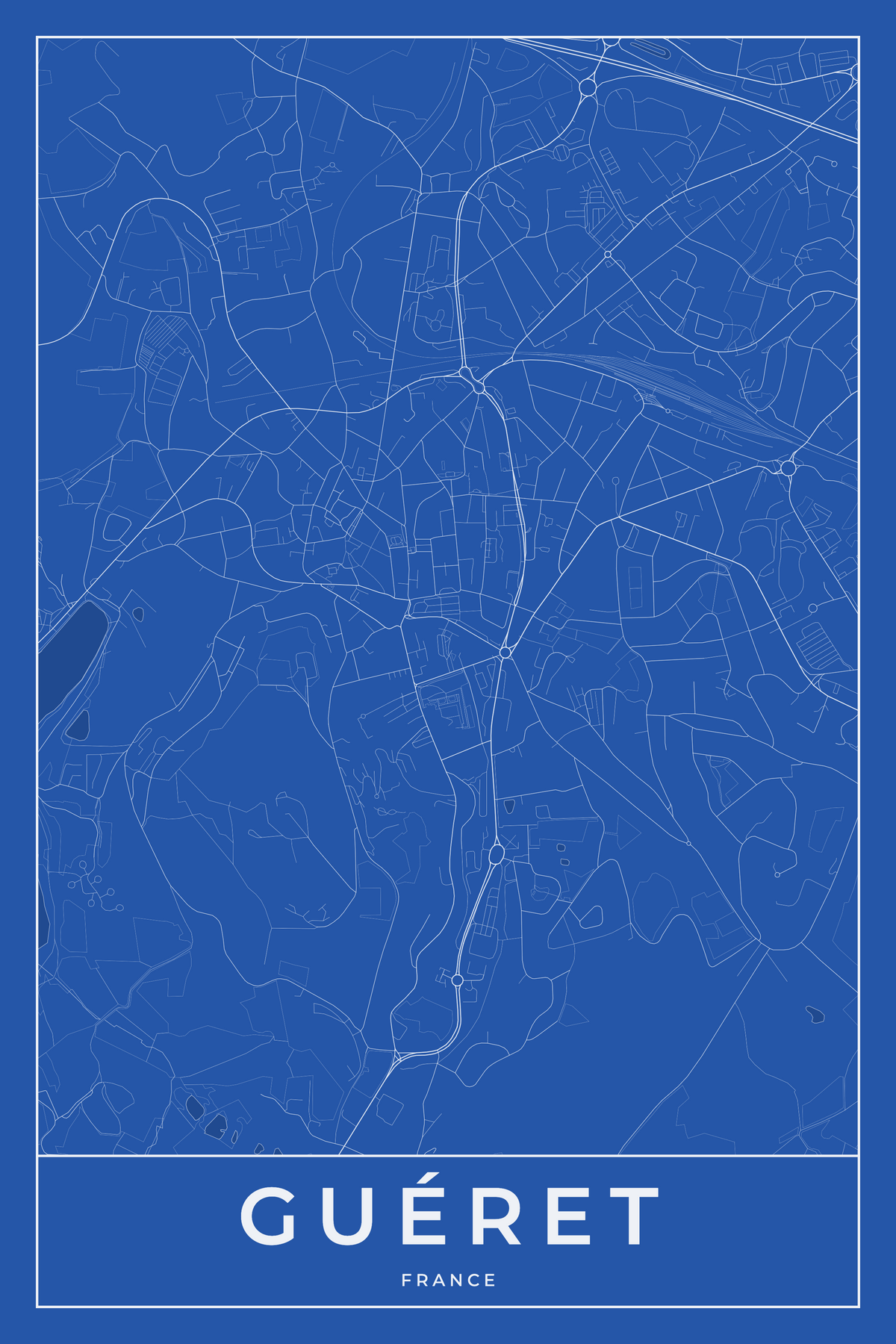 Carte de Guéret bleue - Affiche personnalisée
