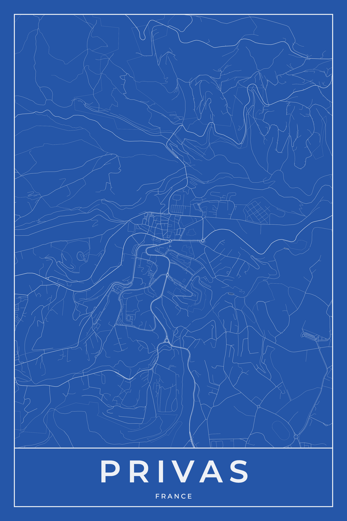 Carte de Privas bleue - Affiche personnalisée