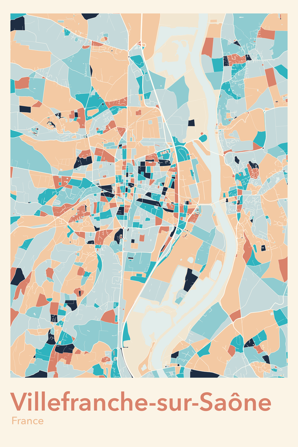 Plan de Villefranche-sur-Saône coloré - Carte personnalisée