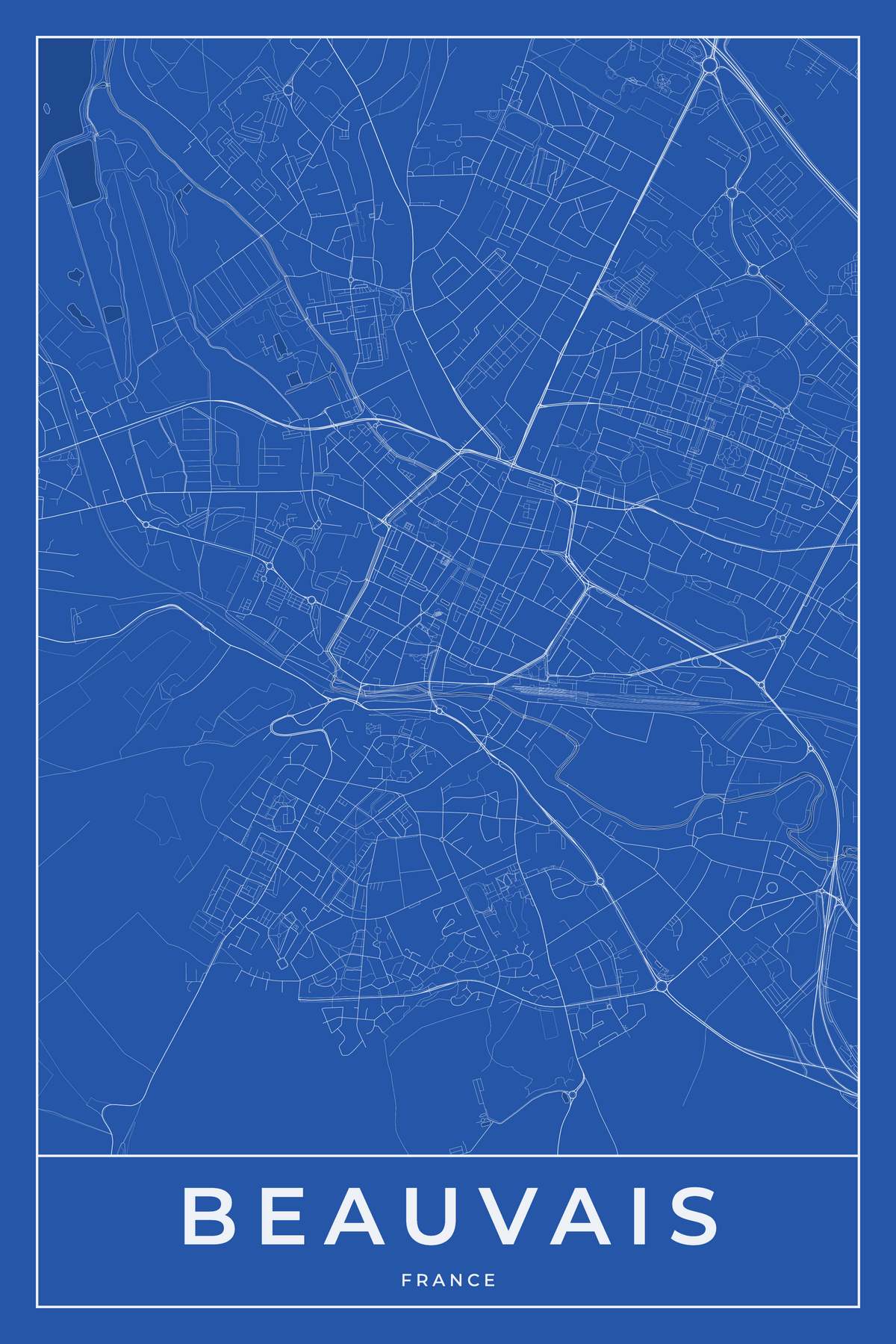 Carte de Beauvais bleue - Affiche personnalisée