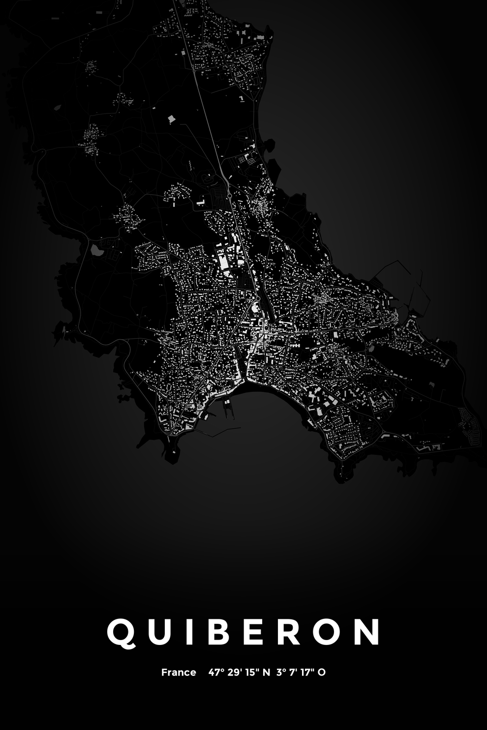 Carte de Quiberon nuit - Affiche personnalisée