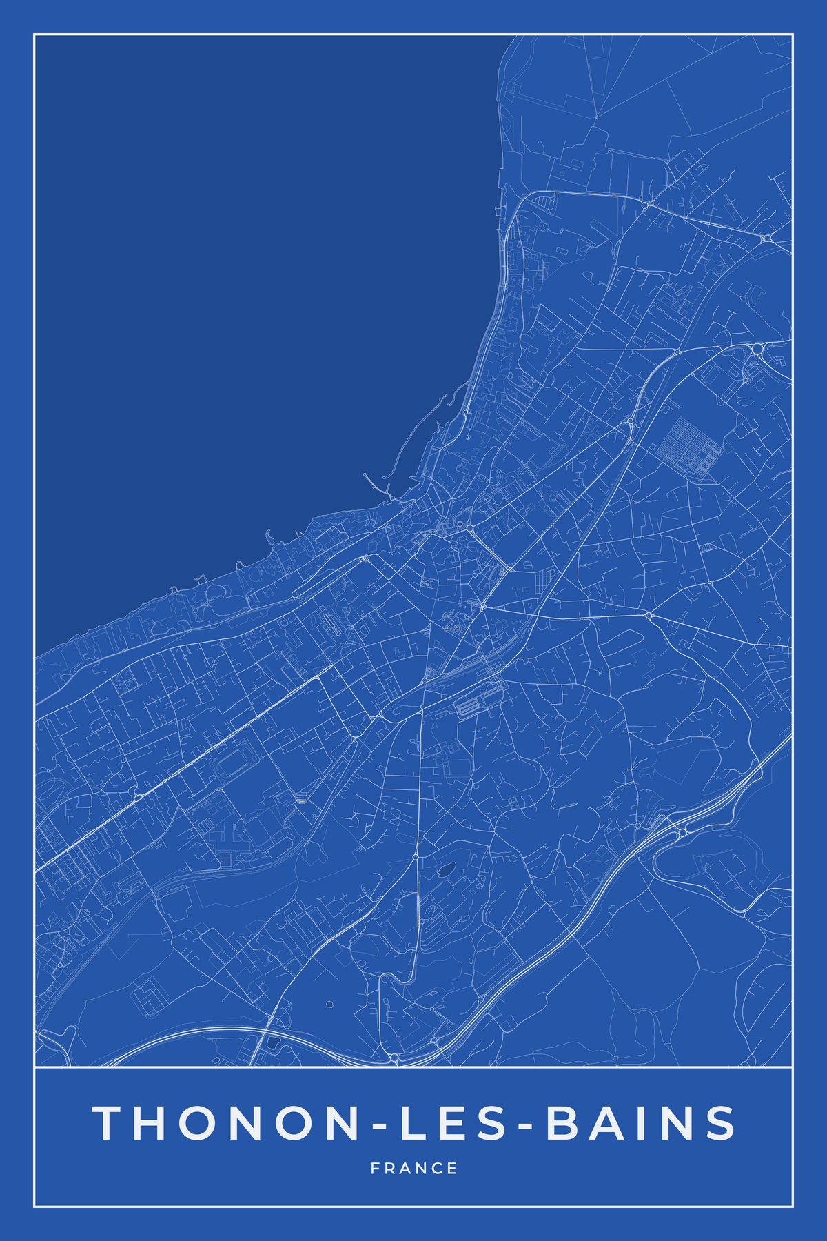 Carte de Thonon-les-Bains bleue - Affiche personnalisée