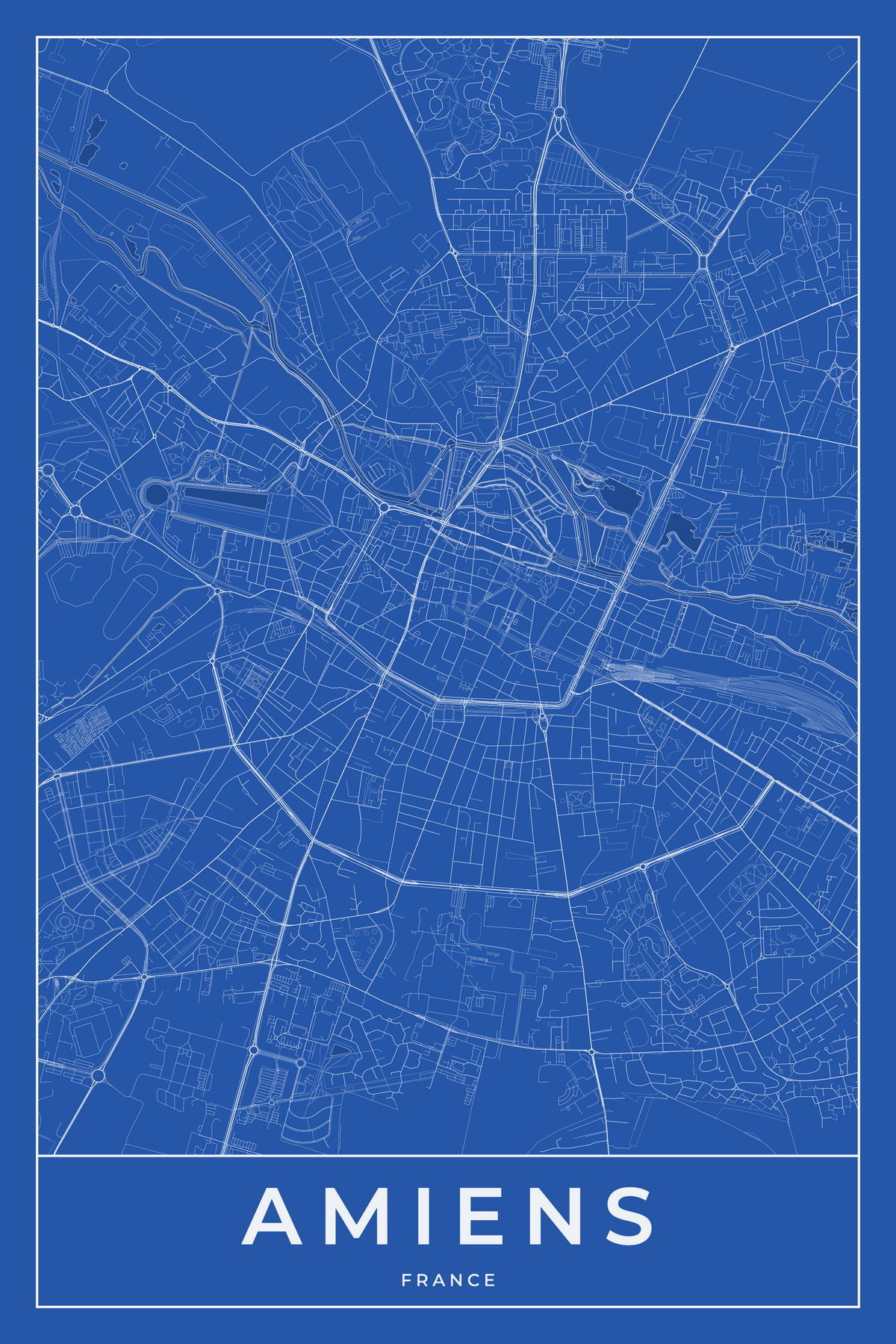 Carte d'Amiens bleue - Affiche personnalisée