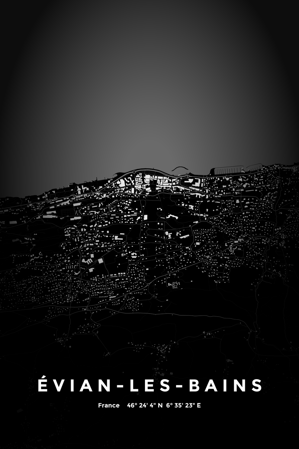 Carte d'Évian-les-Bains nuit - Affiche personnalisée