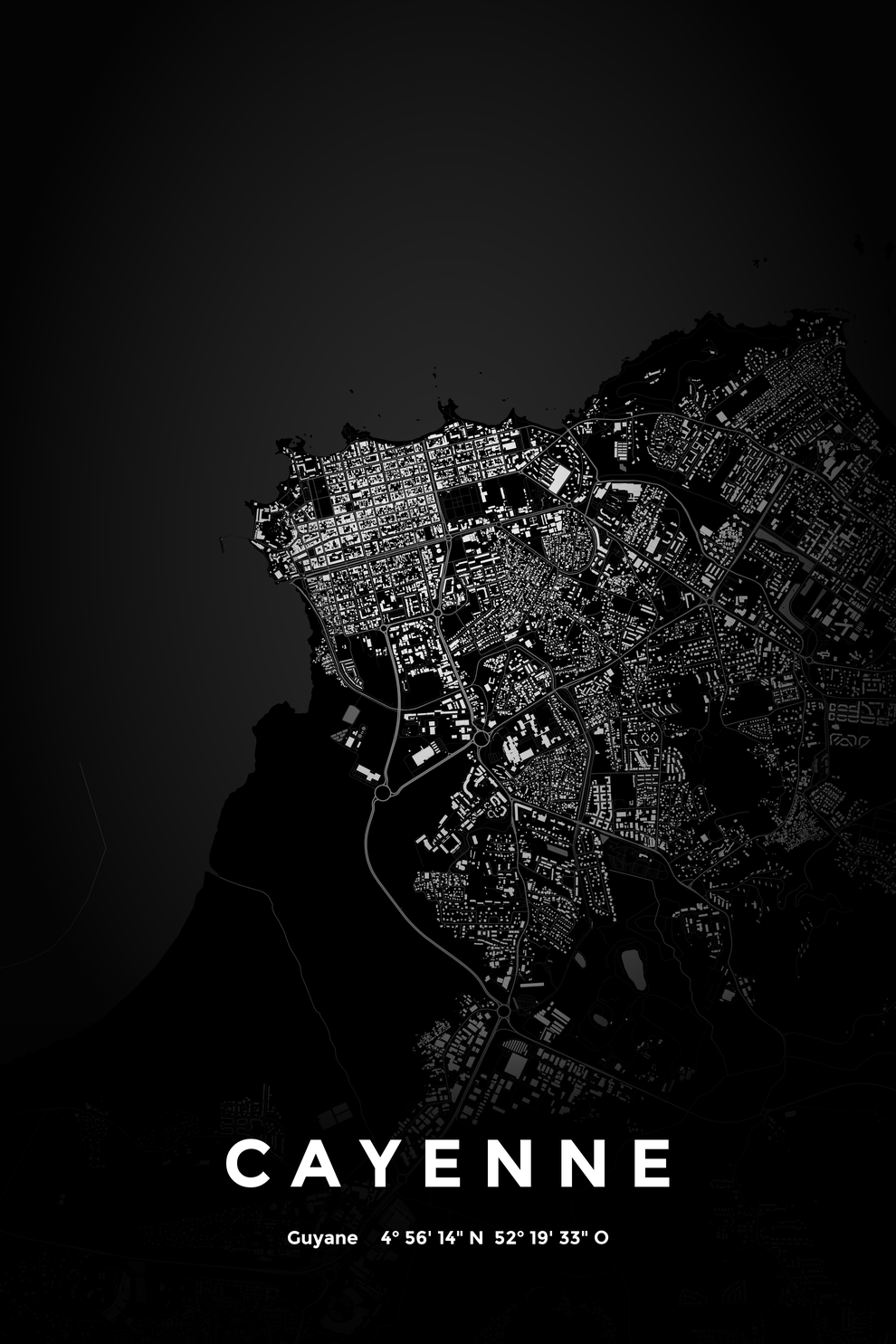 Carte de Cayenne nuit - Affiche personnalisée
