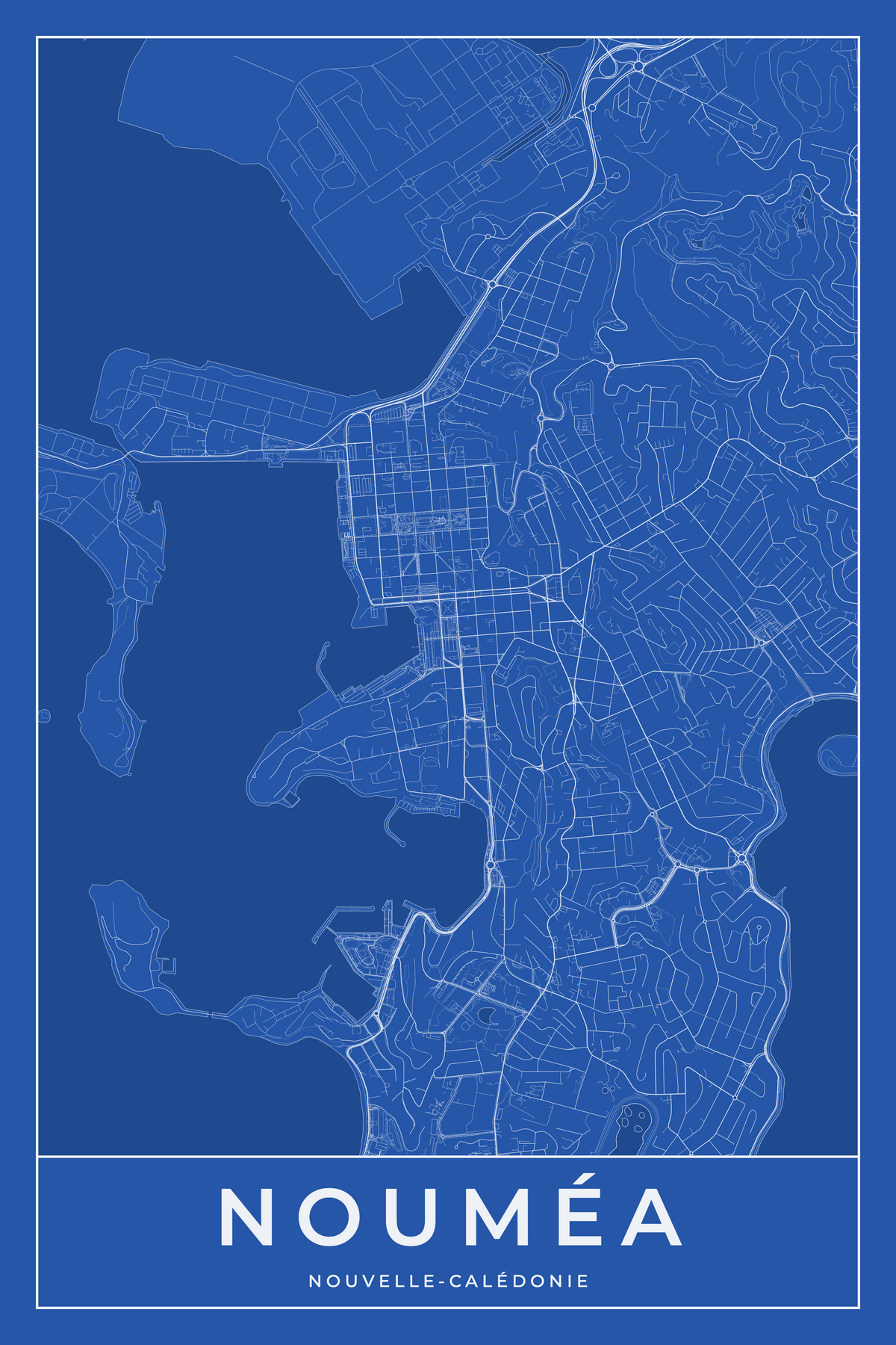 Carte de Nouméa bleue - Affiche personnalisée